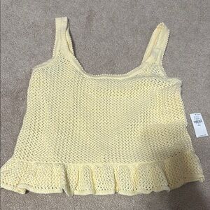 Yellow Knit Tank Top with Ruffle Hem